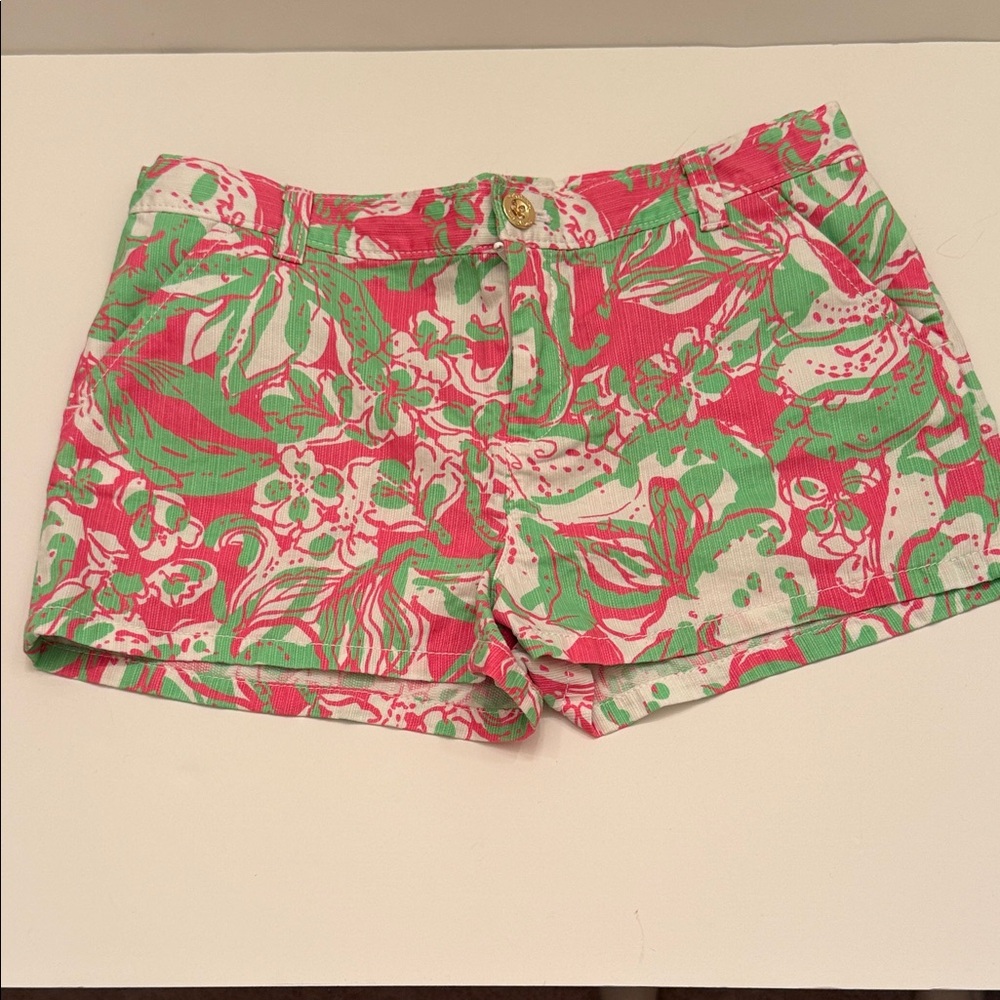 Lilly Pulitzer Pink and Green Floral Mini Callahan Shorts